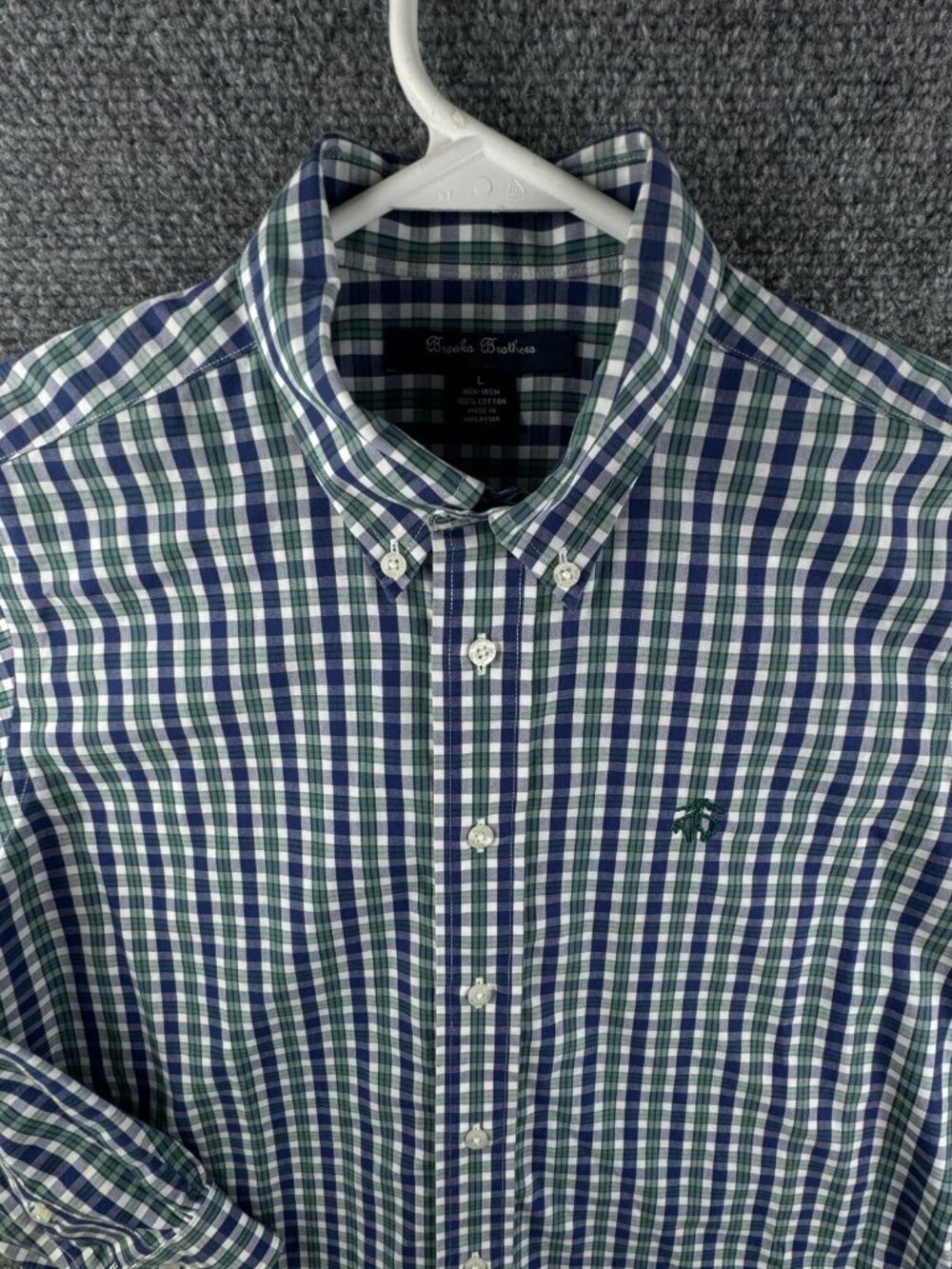 Brooks Brothers Boys Long Sleeve Button Up Shirt Blue Green Plaid Large Cotton